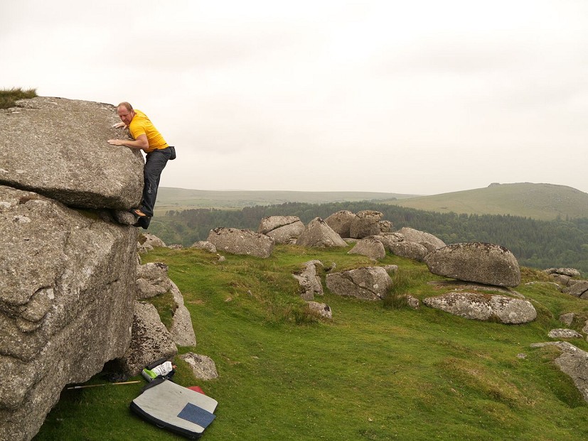 Nick Baron topping the fun wafer Route F5+, Down Tor  © James Clapham