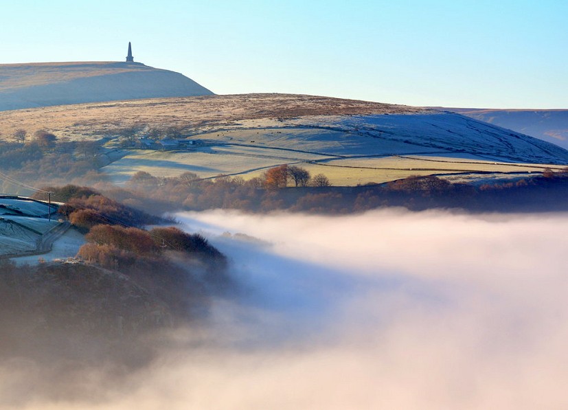 Stoodley Pike above Hebden Bridge, birthplace of Walkers are Welcome. Photo: Bulls Crack  © Bulls Crack