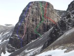 The RH Side of Mainreachan Buttress. L to R routes are Super Sleuth, Sherlock, Snoopy and Investigator (winter lines).