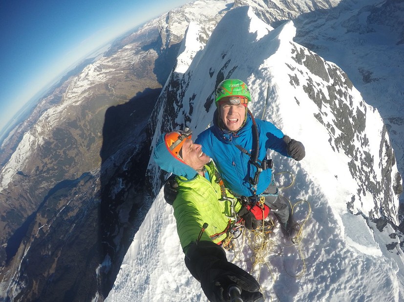 Tom and Marcin on the summit of the Eiger  © Tom Ballard