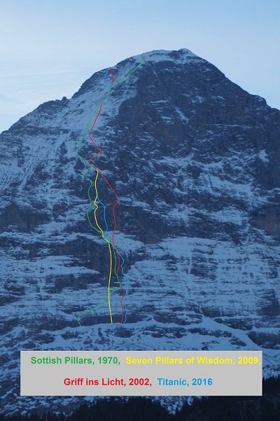 Eiger North Face existing routes  © Tom Ballard