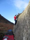 Euan Armstrong, blowing his nose on the suitably named  "blow your nose traverse"