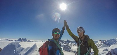 With Mario in summer. On top of the Eiger after a 6.5 hr traverse of the Mittelegi Ridge  © Daniel Moore