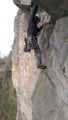 Steve Collard finding his way through the roofs on Unknown Wall, Avon Gorge. Jan 2017