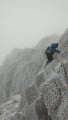 BnB battling through the storm on Gable Crag's Pinnacle Ridge.