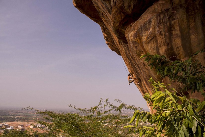 Abhishek working Ganesha 8b+, the hardest sport climb in India  © Kopal Goyal