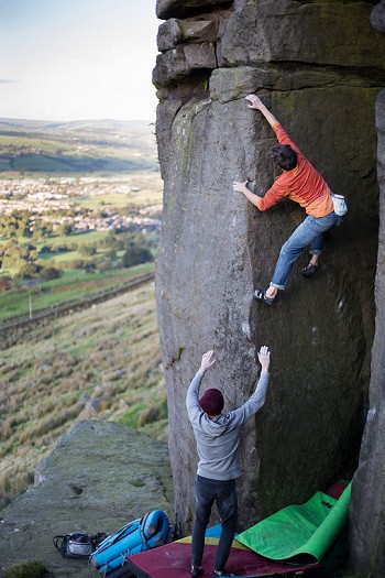 Rob Greenwood climbing 'Jerry's got a problem' at Earl Crag  © Nick Brown