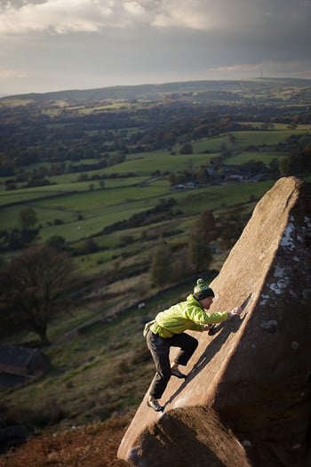 Duncan Campbell climbing 'Trust' at The Five Clouds, Roaches  © Rob Greenwood
