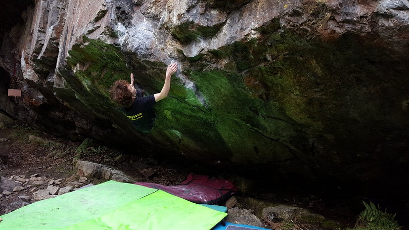 13 year-old Leo Skinner ticking his first 8A - Butch Cassidy  © Morgan Preece