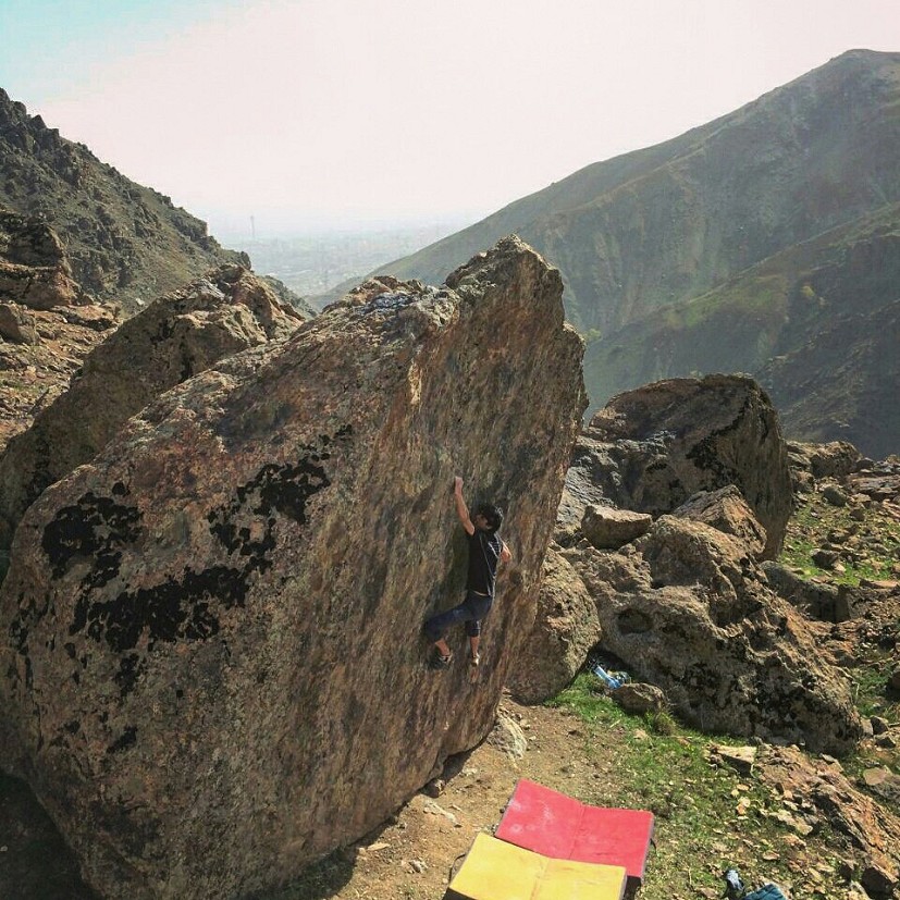 Aref Omidfar on Sun 7B at Band-e Yakhchal, Milad Tower just visible in the distance  © Sadra Torkaman