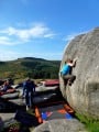 Emma Climbing 'Pock' at Burbage South Valley Boulders
