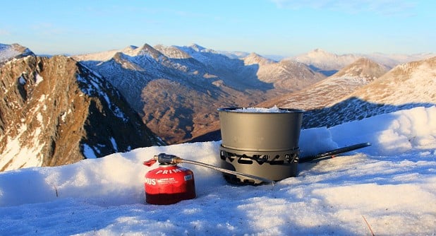 Melting snow for a brew with the Prime Tech stove and heat exchanger pot  © Dan Bailey