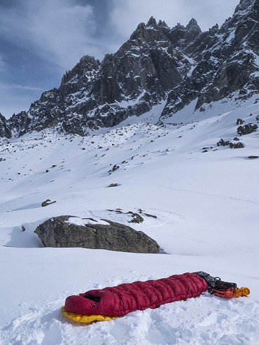 Xeros in the Alps - freezing outside, toasty in the bag  © UKC Gear