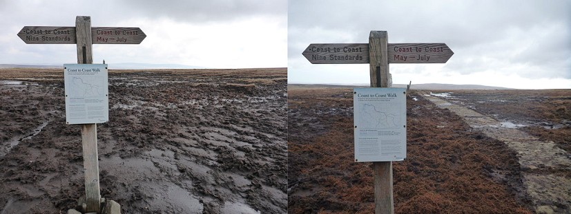 The fingerpost at nine Standards Rigg, before and after  © North Pennines AONB