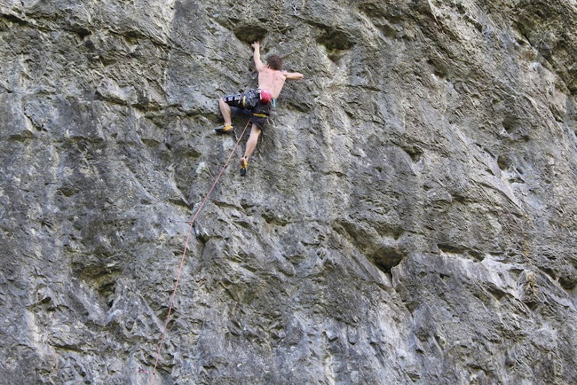 Pete on his first and successful redpoint attempt of True North 8c  © Ted Kingsnorth