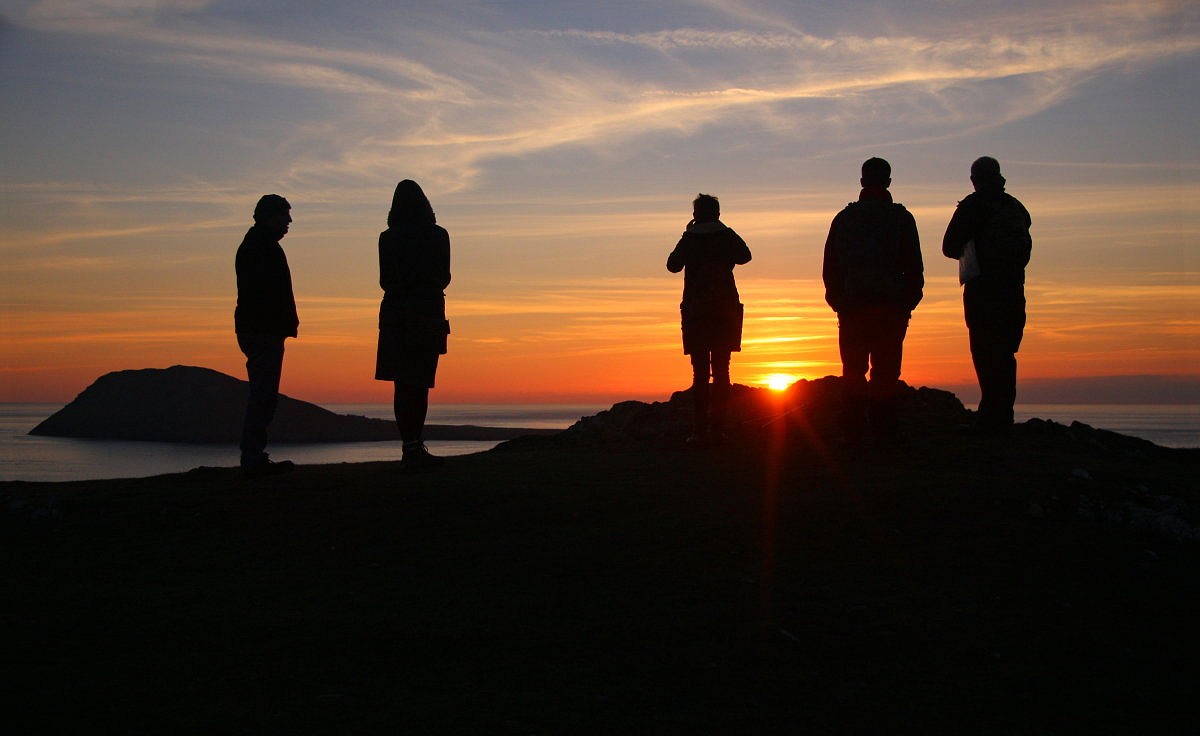 Sunset beside Ynys Enlli from the end of the Llŷn peninsula   © Myrddyn Phillips
