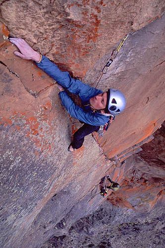 Author on first ascent of Brew up Audrey, the Temple, Mt Kenya