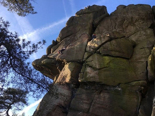 Working my way down the flake on the Roaches' Valkyrie  © WillRhodes