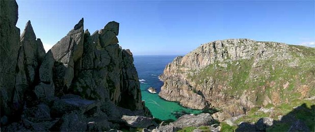 The beautifully situated Bosigran Main Cliff with Bosigran Ridge on the left.  © St.John Starkie