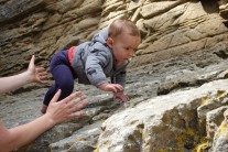 10-month old Anna on the approach slab to Flying Buttress - total focus!
