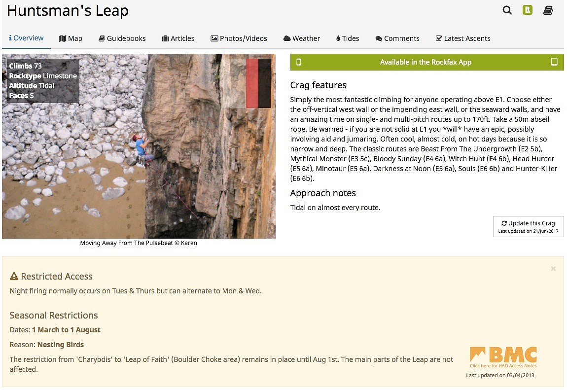 Huntsman's Leap Access Info  © UKClimbing
