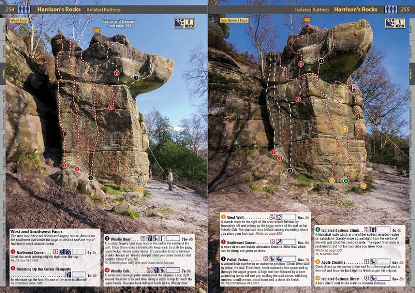 An example page from the South Sandstone Climbs Rockfax guidebook  © Rockfax