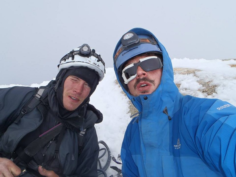 Pete and Ben on top of Fitzroy after climbing the North Pillar.  © Pete Graham/Ben Silvestre