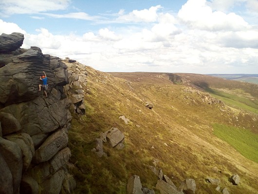 Andy enjoying the lonely finish of The Ivory Tower, Kinder South  © Droyd