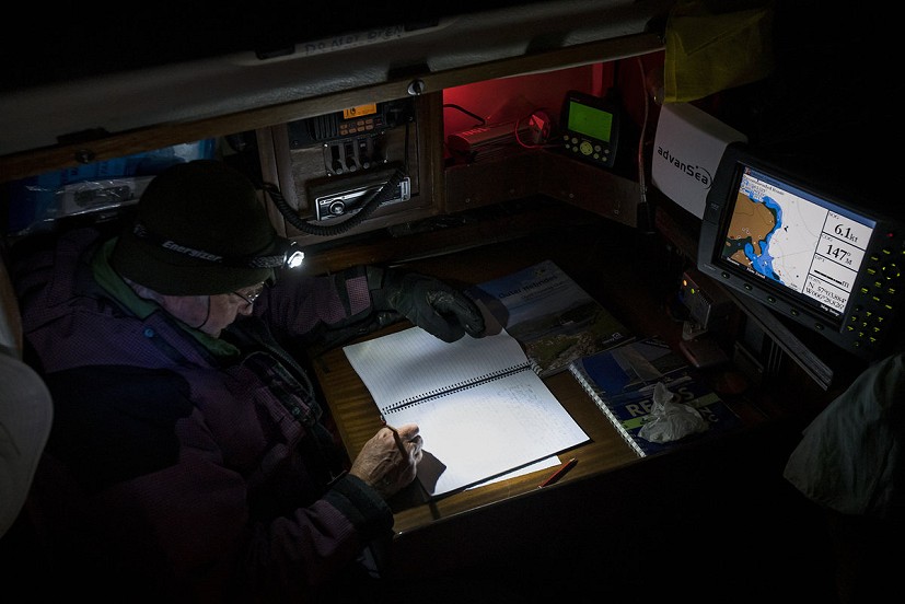Bob on skipper's duties below deck  © Dark Sky Media