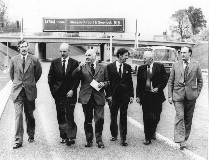 John (far left) at the opening of the Renfrew M8 in 1976  © W. Ralston/from the archive of Scott Wilson Scotland.