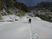 Me approaching the couloir below the Trifthorn South ridge after fresh snow