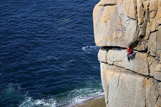 Maz seconding Demo Route (HS 4a), Sennen, Cornwall  © Wangy