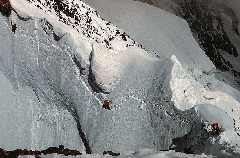 The East Ridge of K2, 1976. The broken cornice is where Kurtyka broke through while fixing rope  © Voytek Kurtyka collection
