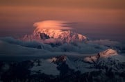 Mont Blanc at sunrise with lenticular clouds. Shot from the Weisshorn<br>© Ben Tibbetts