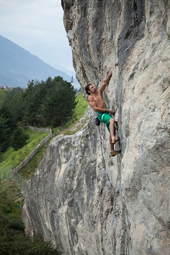 Henning Wang sampling the polished delights of Innsbruck's famous 'Jungle Book' crag  © Rob Greenwood - UKC