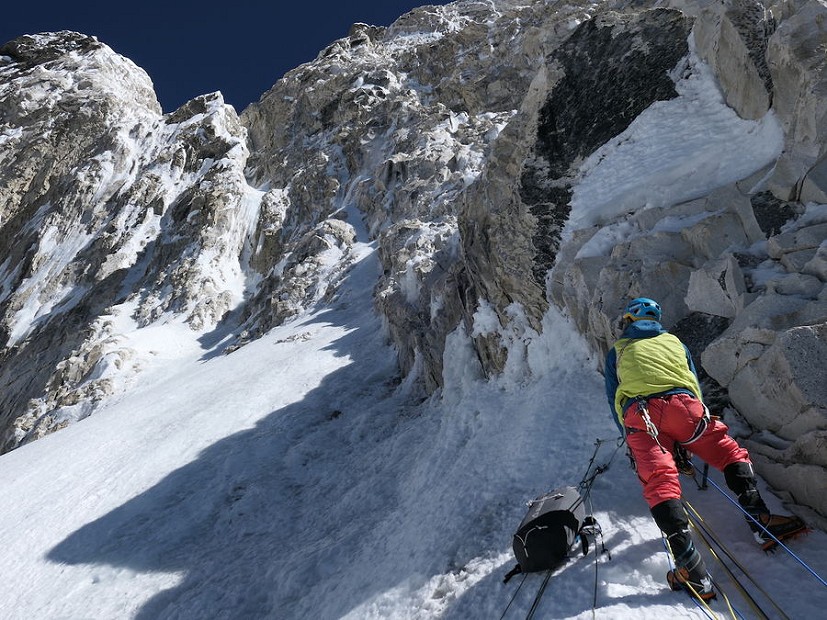 Day 4. Ben checks out the couloir ramp.  © Fred Degoulet