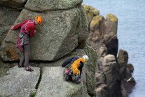 'How do we get off this thing?' Unknown climbers seeking the descent from the Main Cliff