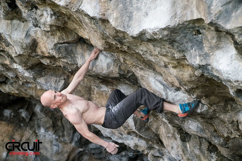 Jack Palmieri on Pilgrimage 8B+.  © Eddie Fowke/The Circuit Climbing Magazine