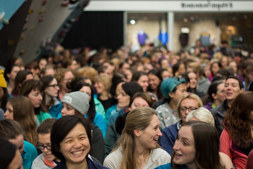 A buzzing audience of 400 women at the 2017 Women's Climbing Symposium  © Charlie Low