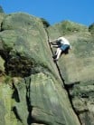 Mark Riley climbing Flake Crack VS 4c at Helsby