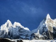 Looking across to the Aiguille de Grepon and Aiguille be Blaitiere after the storms that have lashed  Chamonix this week
