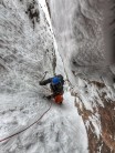 Dick Lewsley getting to grips with Crowberry Gully