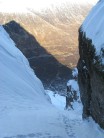 Looking down Crowberry Gully, shadow of the Buchaille reaching across the valley
