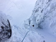 Traversing the arete above the Vent on the second pitch of Ventilator