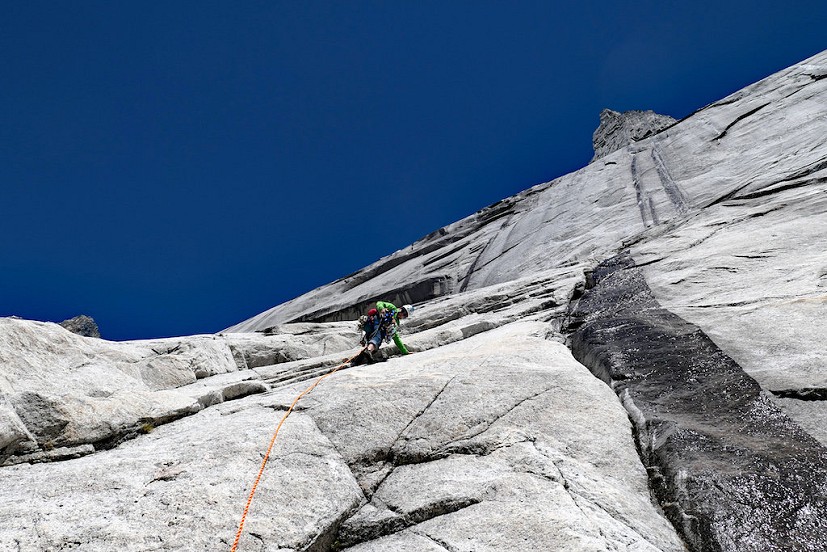 Paul starting up the huge east face of the south Avellano tower.  © Will Sim