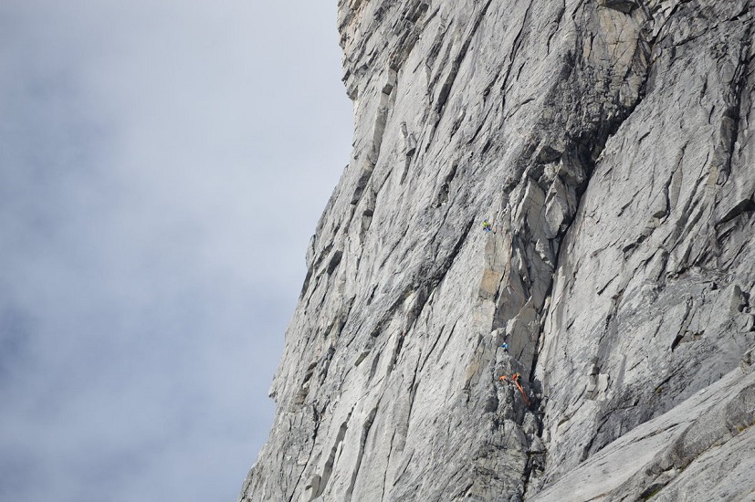 John, John, Paul and Will on the South tower from basecamp.  © Will Sim