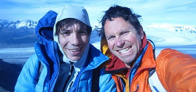 Colin and Alex on the summit of Cerro Huemul, on what was most likely the second ascent.  © Colin Haley
