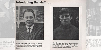 Early collaboration, Frank Davies, founder of The Climbers Shop, and Joe Brown. Taken from The Climbers Shop brochure produced   © Joe Browns