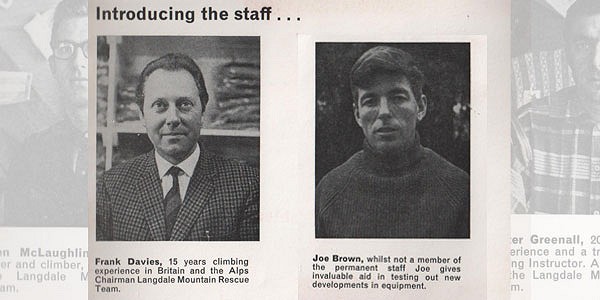 Early collaboration, Frank Davies, founder of The Climbers Shop, and Joe Brown. Taken from The Climbers Shop brochure produced