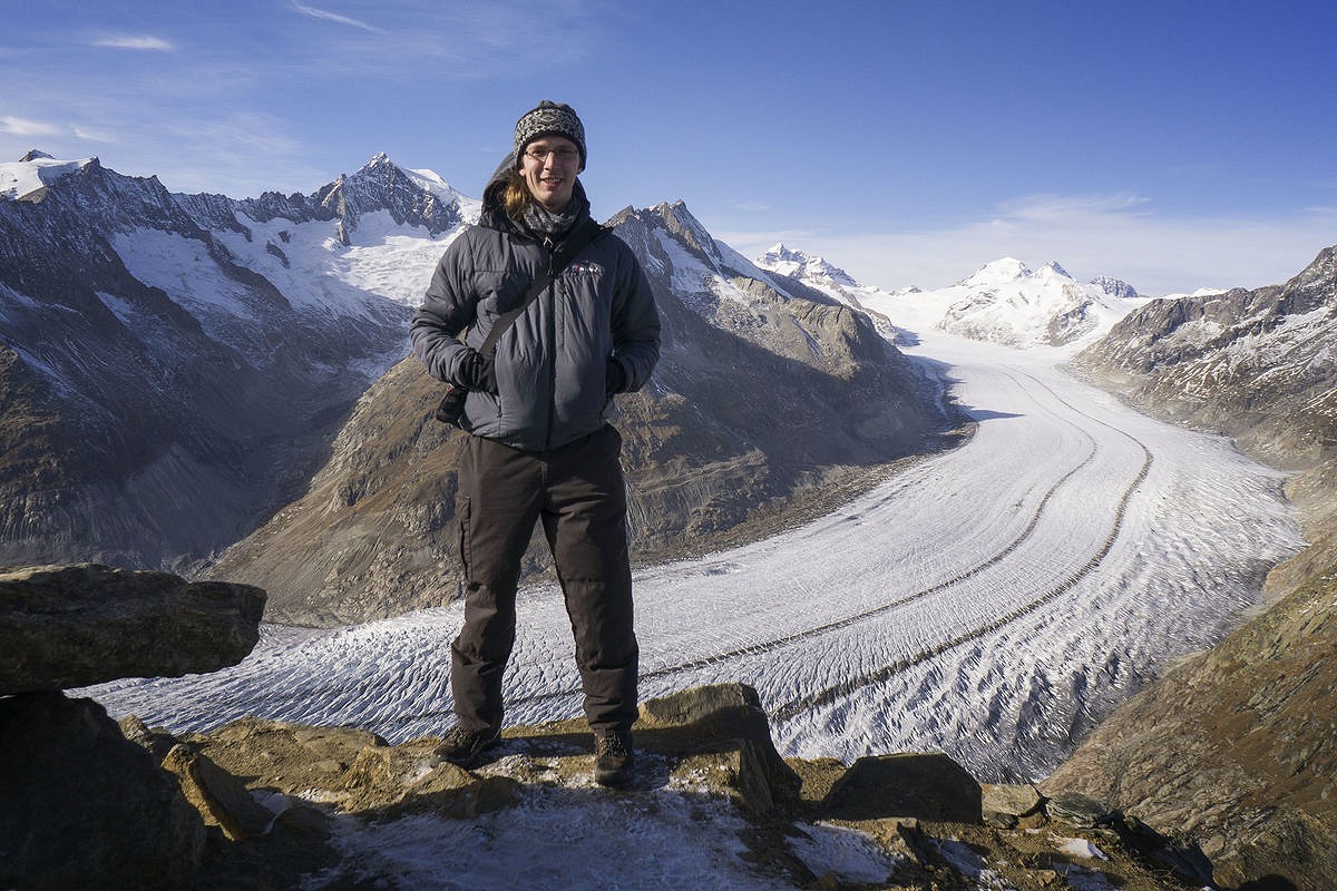 Dr Kieran Baxter on the Aletsch Glacier in the Swiss Alps.  © Dr Kieran Baxter